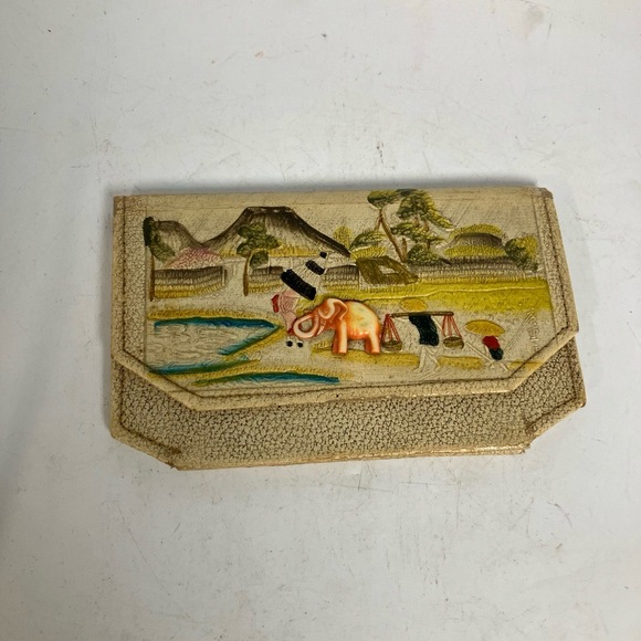 Wallet Canvas Material‎ Elephant Scenic Embossed Art Deco Vintage Collectible - Picture 1 of 6